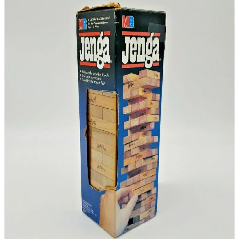 Jenga Wood Block Game in Original Box Plastic Sleeve All 54 Pieces! Vtg USA Made
